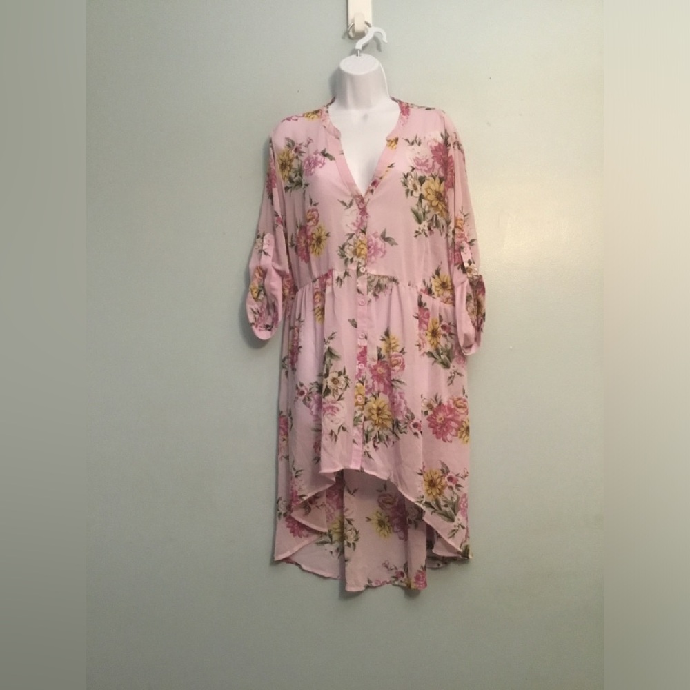 torrid Blush Floral High-Low Button Front Dress